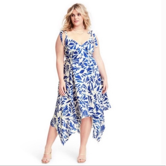 New Asymmetrical blue and white Alexis Dress - Picture 1 of 10